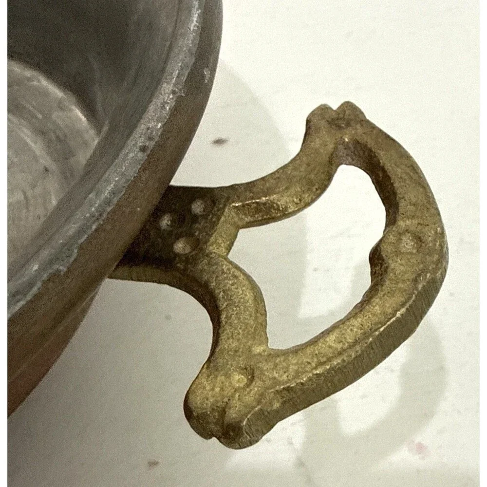 Antique French Copper Brass Handled Egg Poacher Escargot Pan 5 Hole